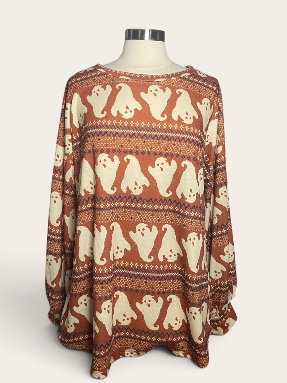 BiBi Ghost Pattern Halloween Long Sleeve Shirt Size XL Fall Top